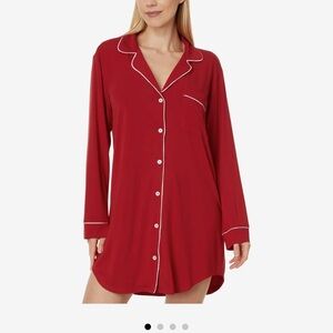 Eberjey Gisele TENCEL sleepshirt in haute red with white piping medium